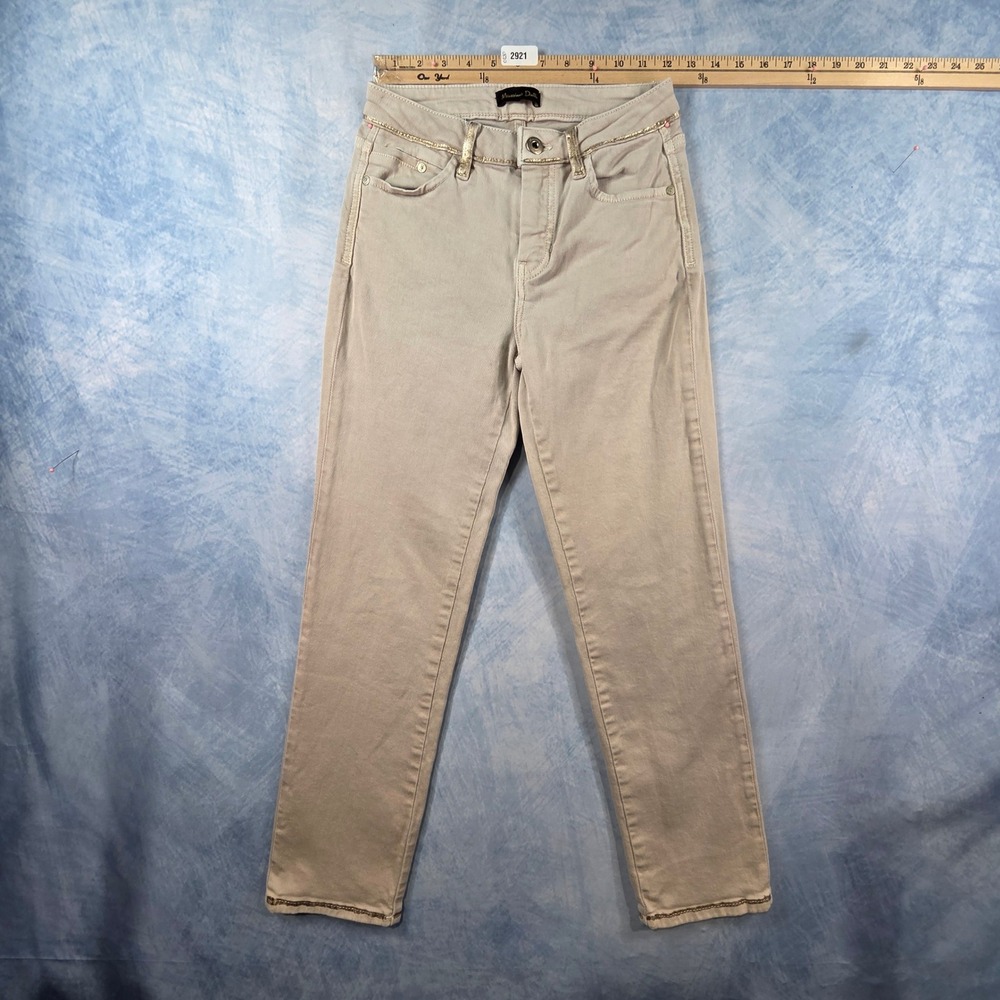 Massimo Dutti Women Beige Gold‎ Chain Trim Slim Jeans Size 2 EUR 34 Tan Stretch